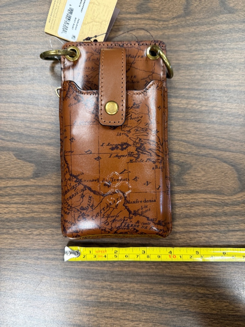 Patricia Nash Brown leather Map Print crossbody wallet/phone. - Picture 7 of 8